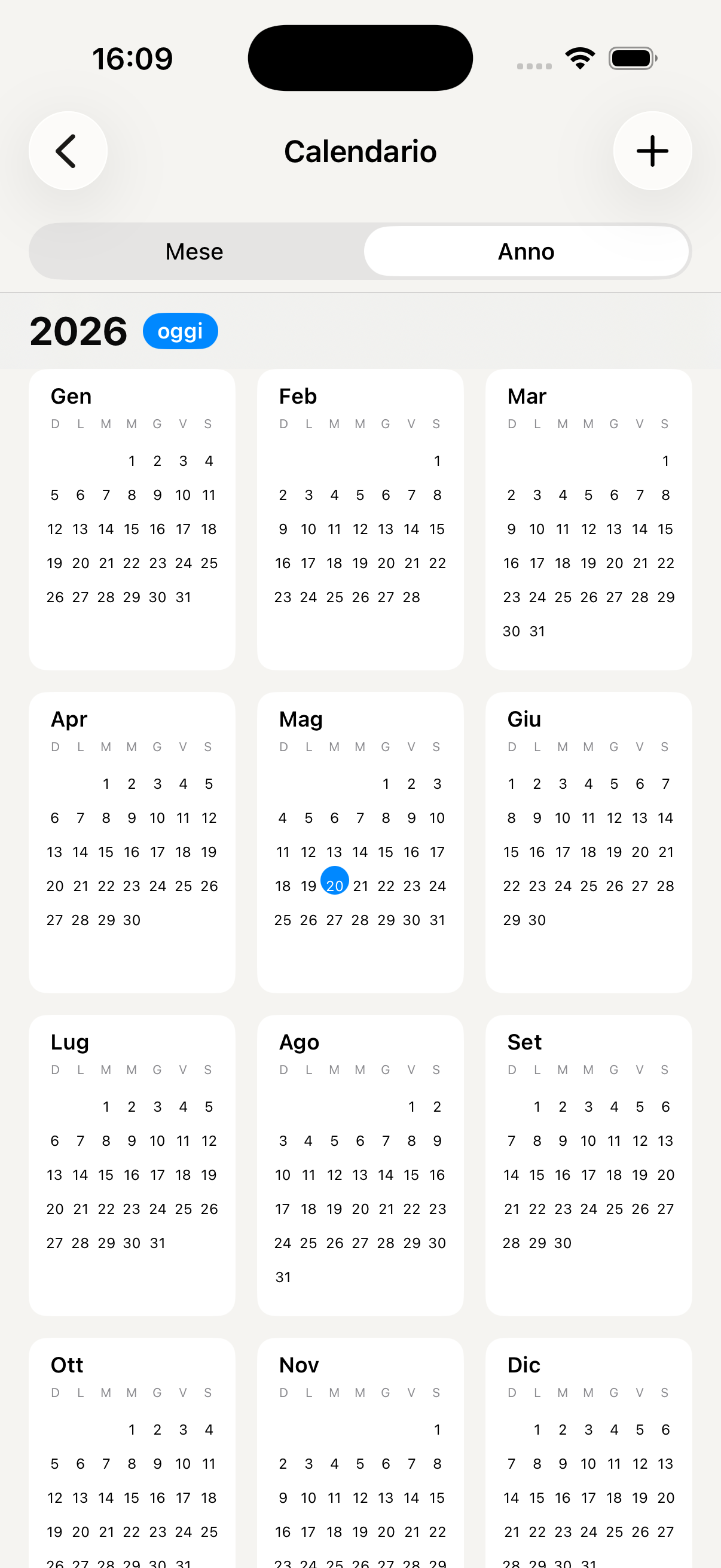 Calendario vista settimanale